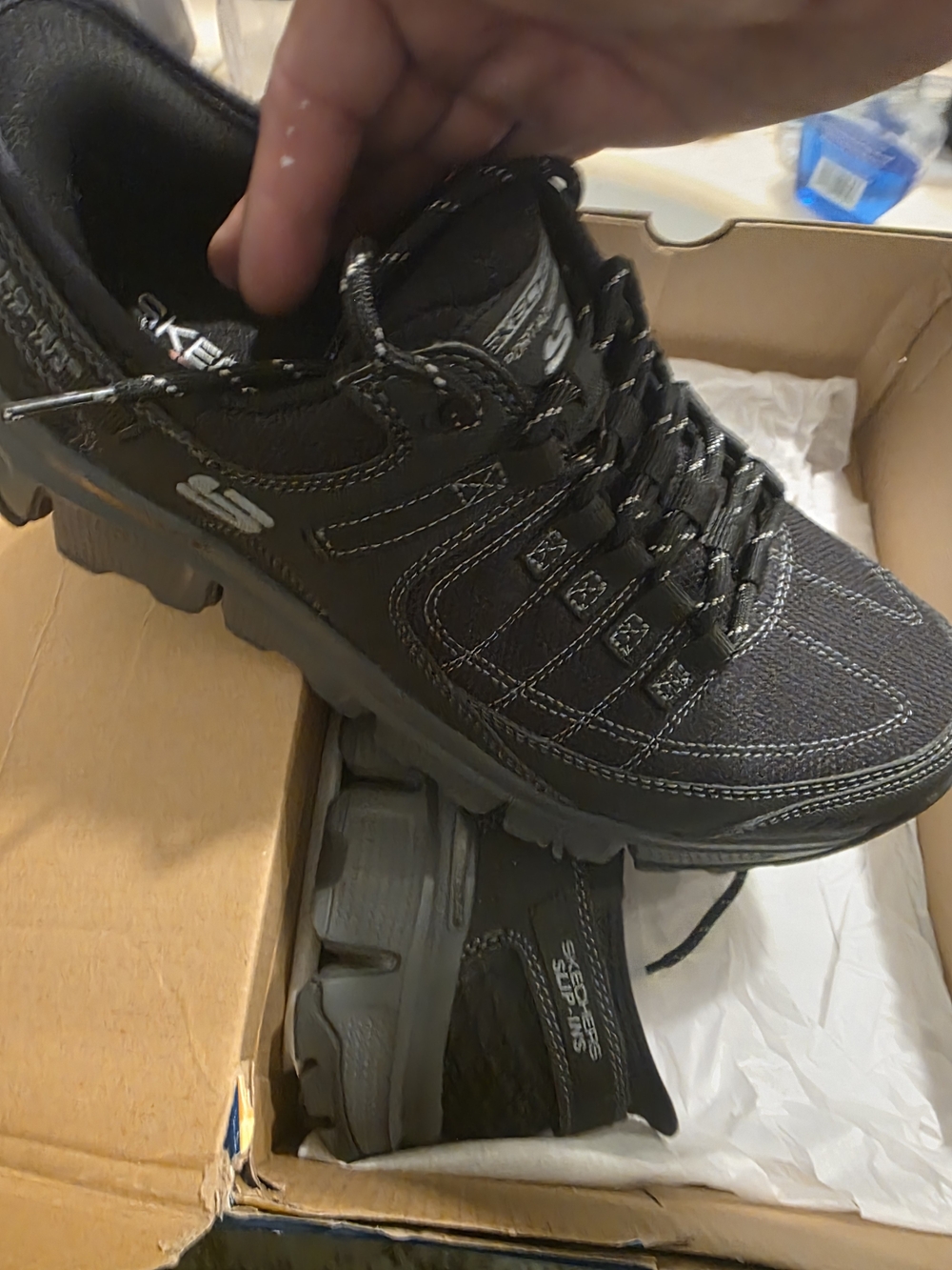 Skechers Men's Black Lace-Up Athletic Trail Sneakers,slip Ons